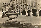 Remiremont - Fontaine du Cygne et les arcades de la Grand'Rue